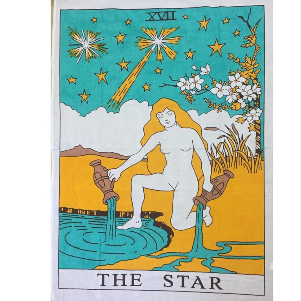 The STAR Tarot Card Boho Dorm Decor Cotton Fabric Wall Tapestry Twin Size NEW